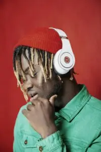 Foldable Bluetooth headphones placed on a white background for product display